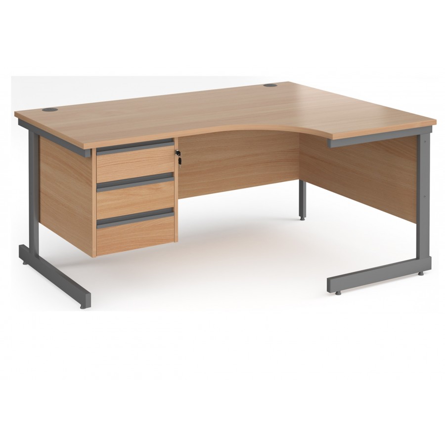 Harlow Cantilever Ergonomic Desk with Three Drawer Pedestal